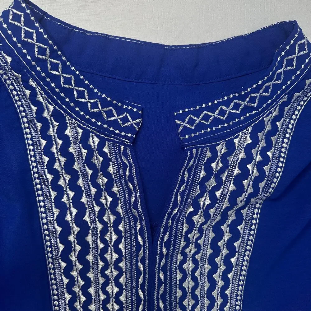 Boho Embroidered Blue Tunic Top 2XL | Festival Peasant Blouse Cottagecore - Picture 5 of 13
